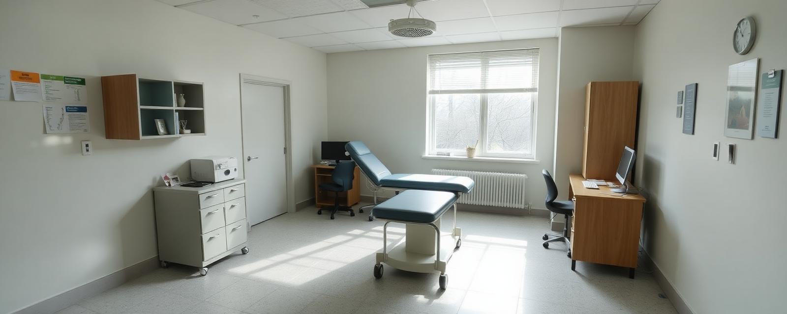 Ambulatorio di medicina generale con scrivania e lettino