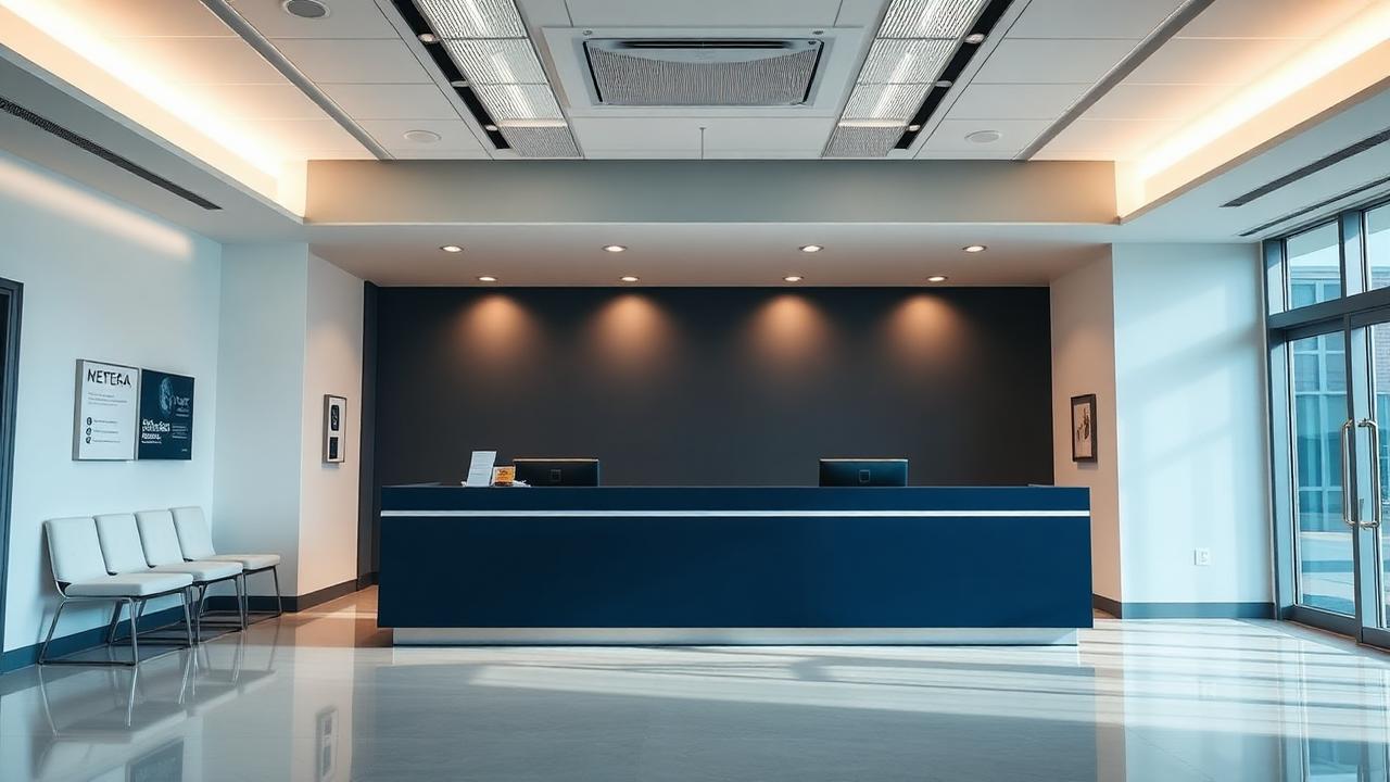 Accettazione di uno studio medico con bancone e sala d'attesa