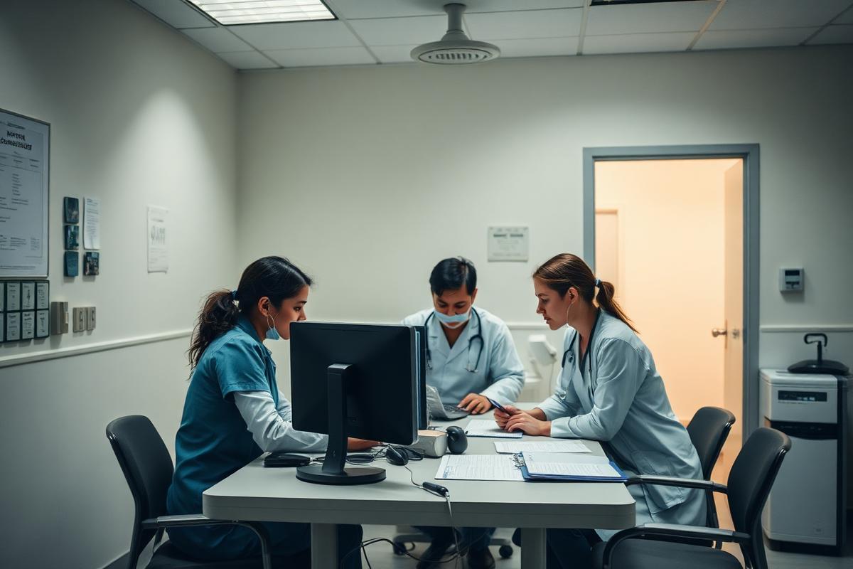 Team sanitario che rivede agende e referti in back office